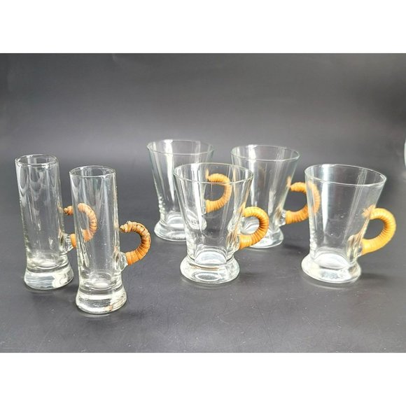 Carl Aubock Scandinavian Glasses Set Barware Mid Century Wrapped Cane Cr605 - Picture 3 of 10